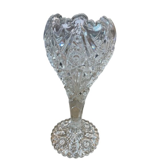 Antique 1900's Early American Pattern Glass Pedestrian floral Vase SKU 9342 - Picture 4 of 8